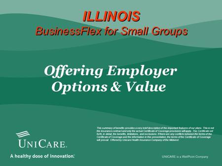 ILLINOIS BusinessFlex for Small Groups  Offering Employer Options & Value This summary of benefits provides a very brief description of the important.