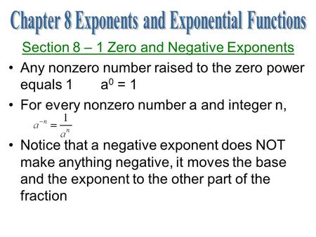 Chapter 8 Exponents and Exponential Functions
