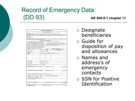 Record of Emergency Data (DD 93) AR chapter 11