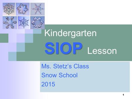 SIOP Kindergarten SIOP Lesson Ms. Stetz’s Class Snow School 2015 1.
