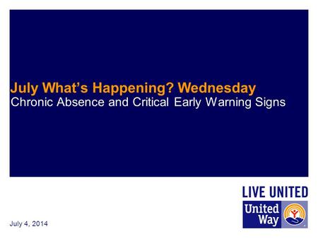 July 4, 2014 July What’s Happening? Wednesday Chronic Absence and Critical Early Warning Signs.