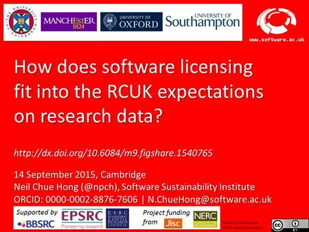 Software Sustainability Institute  How does software licensing fit into the RCUK expectations on research data?