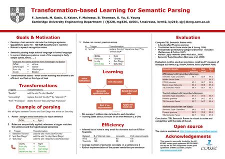 Develop a fast semantic decoder for dialogue systems Capability to parse 10 – 100 ASR hypotheses in real time Robust to speech recognition noise Semantic.