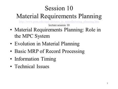 Session 10 Material Requirements Planning  pom