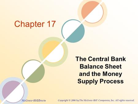 McGraw-Hill/Irwin Copyright © 2006 by The McGraw-Hill Companies, Inc. All rights reserved. Chapter 17 The Central Bank Balance Sheet and the Money Supply.
