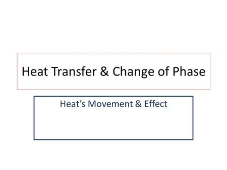Heat Transfer & Change of Phase