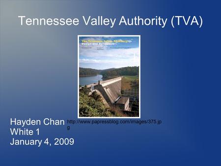 Tennessee Valley Authority (TVA) Hayden Chan White 1 January 4, 2009  g.