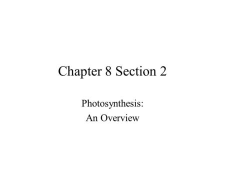 Photosynthesis: An Overview