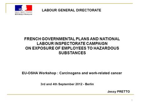 FRENCH GOVERNMENTAL PLANS AND NATIONAL LABOUR INSPECTORATE CAMPAIGN ON EXPOSURE OF EMPLOYEES TO HAZARDOUS SUBSTANCES LABOUR GENERAL DIRECTORATE 3rd and.