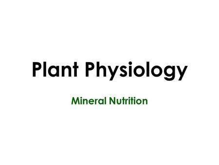 Plant Physiology Mineral Nutrition.