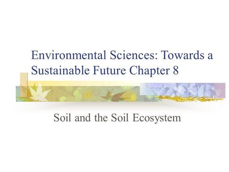Environmental Sciences: Towards a Sustainable Future Chapter 8 Soil and the Soil Ecosystem.