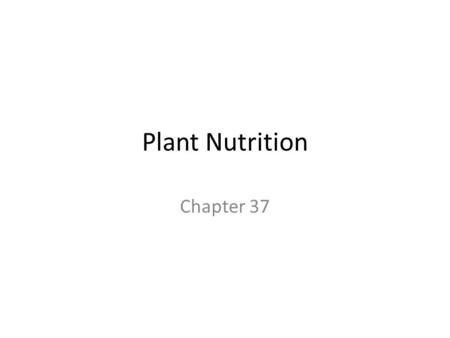 Plant Nutrition Chapter 37.