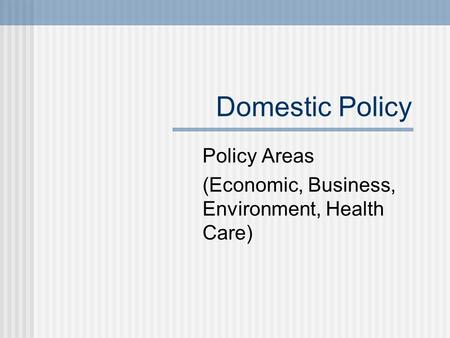 Domestic Policy Policy Areas (Economic, Business, Environment, Health Care)