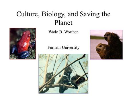 Culture, Biology, and Saving the Planet Wade B. Worthen Furman University.