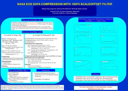 NASA EOS DATA COMPRESSION WITH HDF5 SCALEOFFSET FILTER This work was funded by the NASA Earth Science Technology Office under NASA award AIST-02-0071 and.