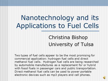 Nanotechnology and its Applications to Fuel Cells