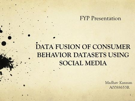 FYP Presentation DATA FUSION OF CONSUMER BEHAVIOR DATASETS USING SOCIAL MEDIA Madhav Kannan A0088653R 1.
