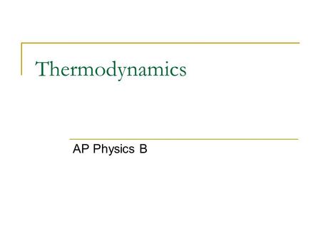 Thermodynamics AP Physics B. Thermal Equlibrium The state in which 2 bodies in physical contact with each other have identical temperatures. No heat flows.