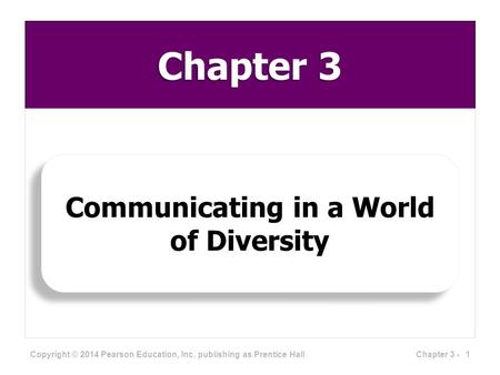 Chapter 3 Communicating in a World of Diversity Copyright © 2014 Pearson Education, Inc. publishing as Prentice Hall 1Chapter 3 -