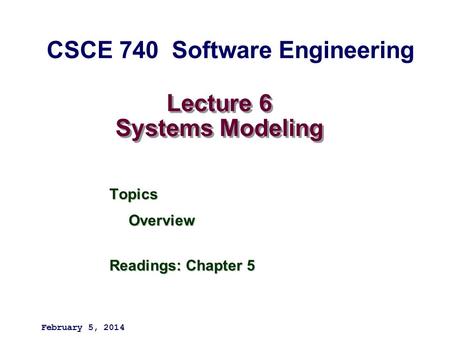 Lecture 6 Systems Modeling
