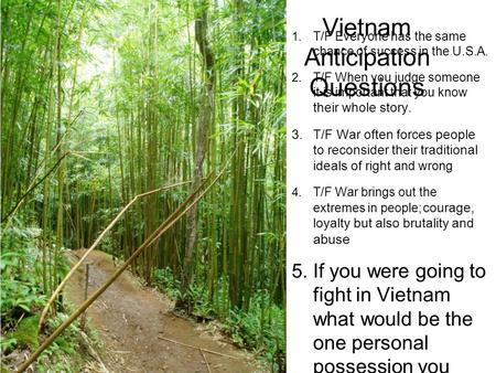 Vietnam Anticipation Questions 1. T/F Everyone has the same chance of success in the U.S.A. 2. T/F When you judge someone it is important that you know.