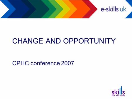 CHANGE AND OPPORTUNITY CPHC conference 2007. e-skills UK Board members Larry Hirst (Chair) Chief Executive IBM UK Ltd David Thomlinson Country Managing.