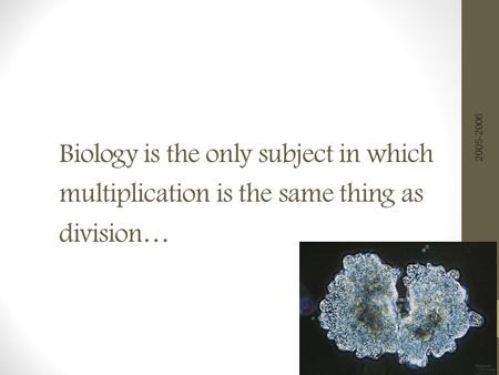 Biology is the only subject in which multiplication is the same thing as division… 2005-2006.