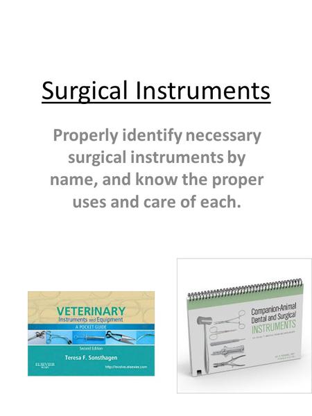 Surgical Instruments Properly identify necessary surgical instruments by name, and know the proper uses and care of each.