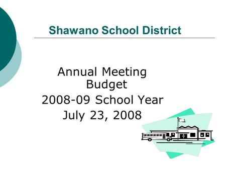 Shawano School District Annual Meeting Budget 2008-09 School Year July 23, 2008.