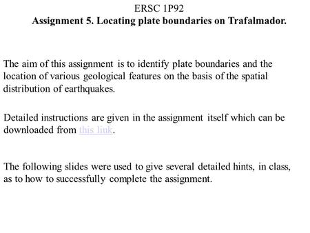 Assignment 5. Locating plate boundaries on Trafalmador.