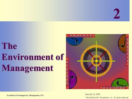 Essentials of Contemporary Management, 1Ce. Copyright (c) 2005 The McGraw-Hill Companies, Inc. All rights reserved. 2-1 The Environment of Management 2.