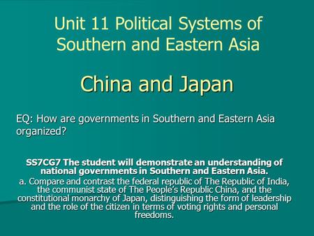 Unit 11 Political Systems of Southern and Eastern Asia