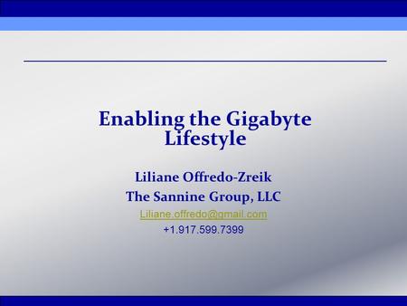 Enabling the Gigabyte Lifestyle Liliane Offredo-Zreik The Sannine Group, LLC +1.917.599.7399.