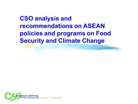 CSO analysis and recommendations on ASEAN policies and programs on Food Security and Climate Change.