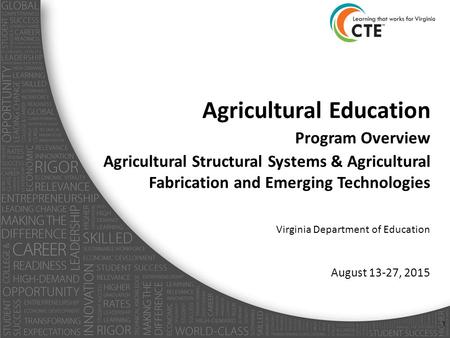Agricultural Education Program Overview Agricultural Structural Systems & Agricultural Fabrication and Emerging Technologies Virginia Department of Education.