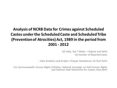 Analysis of NCRB Data for Crimes against Scheduled Castes under the Scheduled Caste and Scheduled Tribe (Prevention of Atrocities) Act, 1989 in the period.
