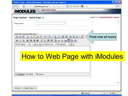 How to Web Page with iModules First row of icons.