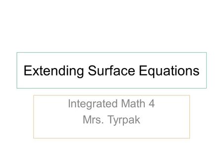 Extending Surface Equations Integrated Math 4 Mrs. Tyrpak.