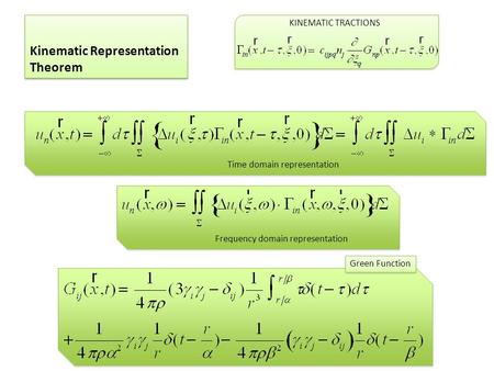 Kinematic Representation Theorem KINEMATIC TRACTIONS Time domain representation Frequency domain representation Green Function.
