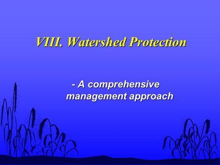 VIII. Watershed Protection - A comprehensive management approach.