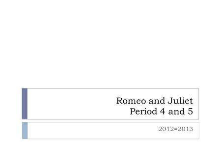 Romeo and Juliet Period 4 and 5 2012=2013. 2/20 Period 4  Homework:  Complete the Elizabethan Times ECR and web quest packet if not done in class. 