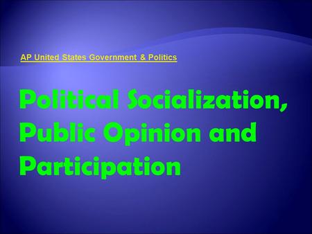 Political Socialization, Public Opinion and Participation