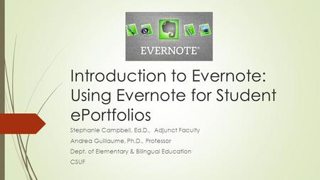 Introduction to Evernote: Using Evernote for Student ePortfolios
