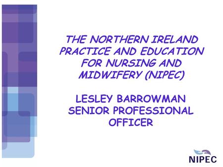 THE NORTHERN IRELAND PRACTICE AND EDUCATION FOR NURSING AND MIDWIFERY (NIPEC) LESLEY BARROWMAN SENIOR PROFESSIONAL OFFICER.