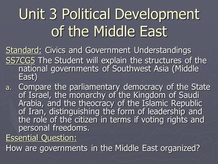 Unit 3 Political Development of the Middle East