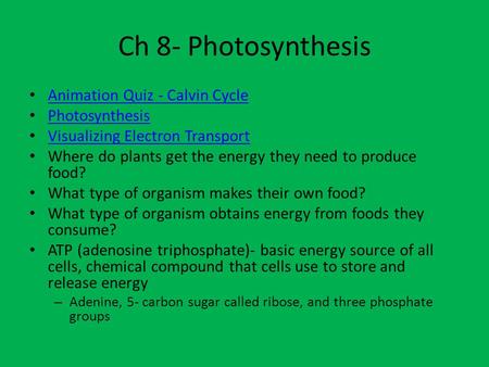 Ch 8- Photosynthesis Animation Quiz - Calvin Cycle Photosynthesis