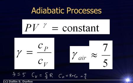 Adiabatic Processes. Pressure/Temp and Vol/Temp Adiabatic Compression If I compress air at atmospheric pressure and room temperature by a factor of 10.