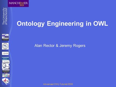 BioHealth Informatics Group Advanced OWL Tutorial 2005 Ontology Engineering in OWL Alan Rector & Jeremy Rogers BioHealth Informatics Group.