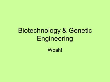 Biotechnology & Genetic Engineering Woah!. Definitions 1.) Biotechnology: the manipulation of organisms (or their components) to make useful products.