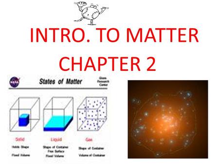INTRO. TO MATTER CHAPTER 2. Is what the universe is made of. Anything that occupies space (volume) & has weight (mass). We use our senses to become familiar.
